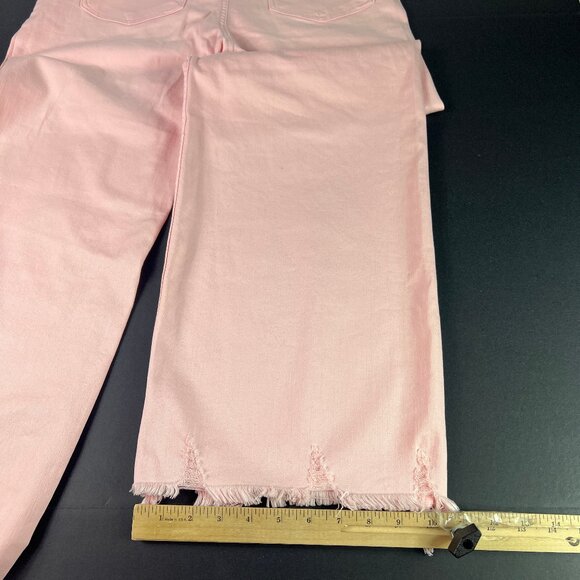 Risen Jeans Women's 32x31* High Rise Wide Leg Pink Stretch Raw Hem Denim Tag 30 - Picture 10 of 16